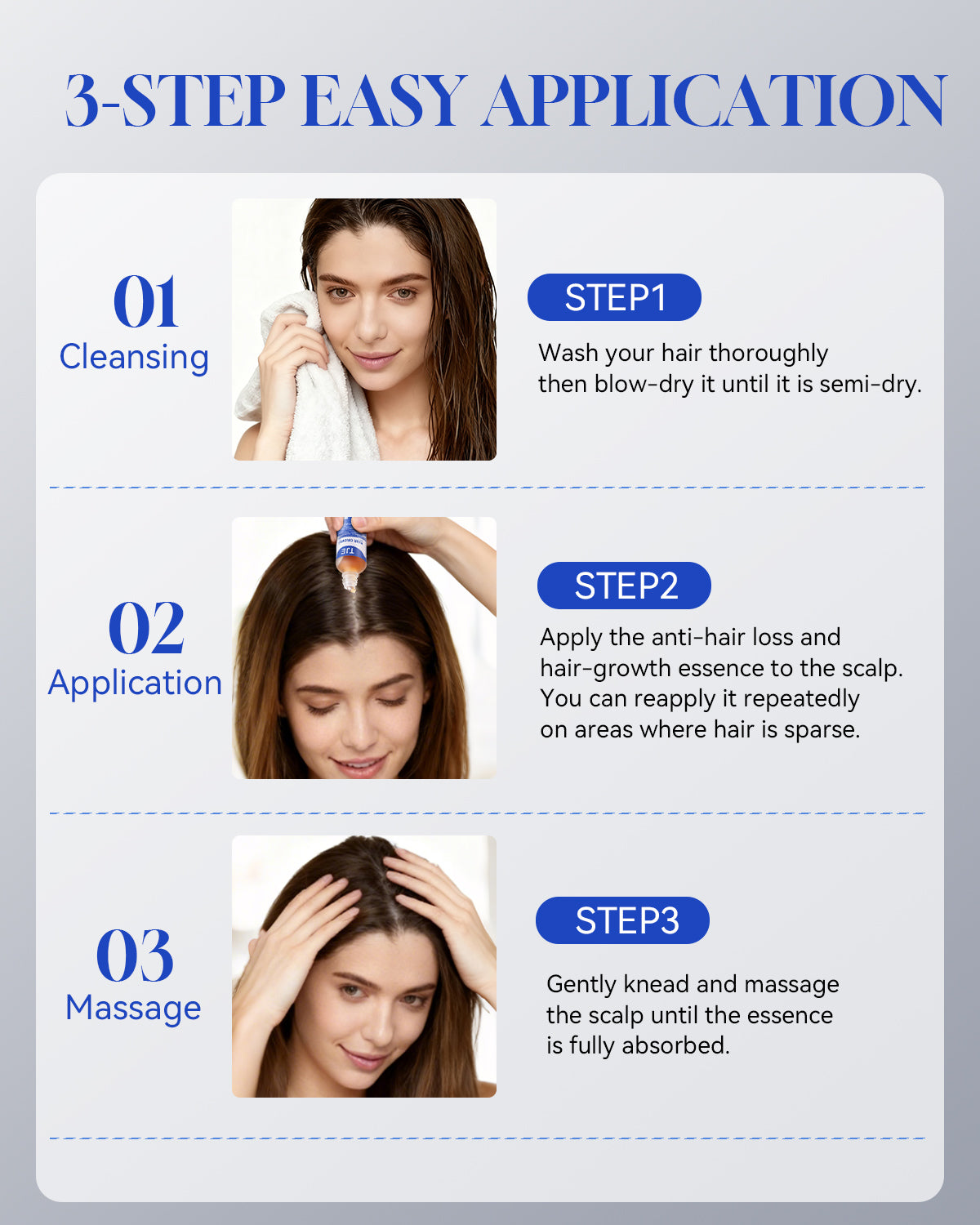 Applying Hair Growth Serum to scalp